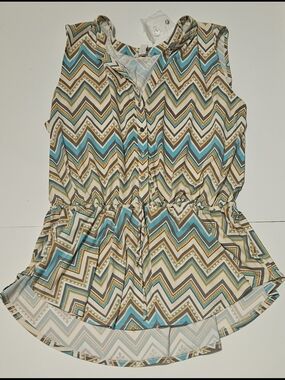 Cato Chevron Peplum Blouse - Turquoise, Cream & Brown